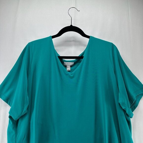 Susan Graver Blouse Womens Sz 2X V-Neck Asymmetrical Layered Short Sleeves Teal - Picture 3 of 11